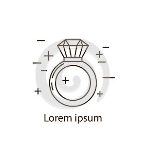 Jewelry ring symbol vector illustration. Diamond logo symbol. Fashion luxury gift icon isolated. Gold brilliant silver
