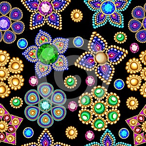 jewelry seamless background with bright gems gemstones  and pendan