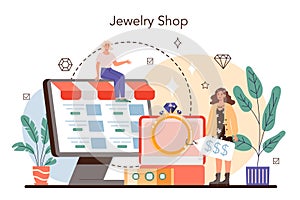 Jewelry shop concept. Precious stones jewelry business. Goldsmith workshop