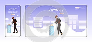 Jewelry theft adaptive landing page flat color vector template