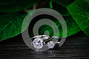 Jewelry wedding diamond rings on black