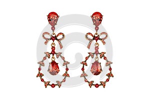 Jewelry on a white background. Women`s earrings premium with precious stones. Isolate Jewelry. Briliant.