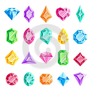 Jewels gems. Jewelry diamond, jewel heart crystal gem and diamonds gemstone isolated vector illustration set
