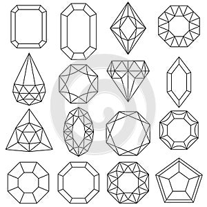 Jewels set, gems and diamonds outline design. Vector