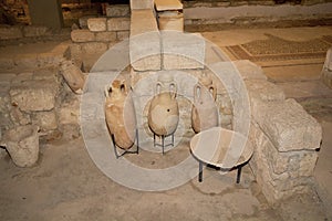 Jewish archeological artifacts - three pitchers in the museum