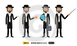 Jewish business men set enjoying cup coffee flat cartoon vector isolated