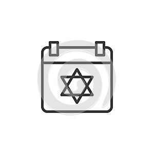 Jewish calendar with david star outline icon