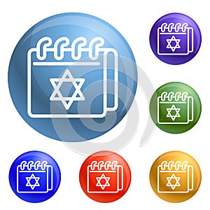 Jewish calendar icons set vector