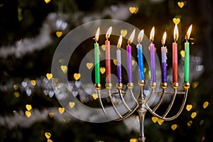 In this Jewish culture holiday symbol, candles are lit on the Hanukkiah Menorah to represent Hanukkah, a symbol of the