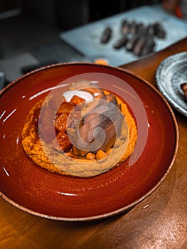 Jewish dish gefilte fish with vegetables