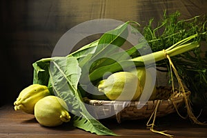 Jewish festival of Sukkot. Traditional symbols Etrog, lulav, hadas and arava