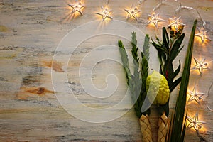 Jewish festival of Sukkot. Traditional symbols The four species: Etrog citron, lulav palm branch, hadas myrtle, arava