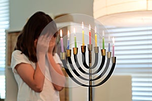 Jewish girl blessing on Hanukkah Jewish holiday