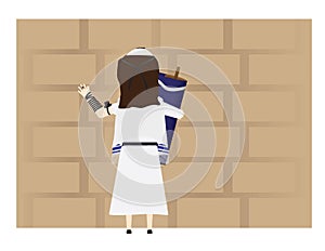 Jewish Girl Holding Torah Near the Holy Western Wall