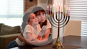 Jewish girls celebrating Hanukkah Jewish Holiday