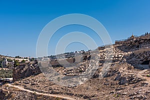 Jewish graveyard at the Kidron Valley or King`s Velley between Temple Mount and Mount of Olives in eastern Jerusalem