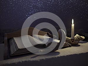 Jewish holiday background with old book and landscape concept photo