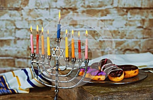 Jewish holiday hannukah symbols - menorah photo