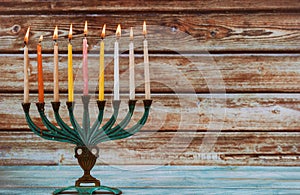 Jewish holiday hannukah symbols - menorah photo