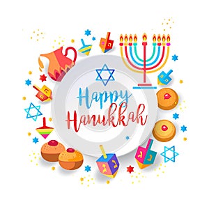 Happy Hanukkah Festival logo greeting card template photo