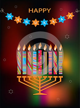 Jewish holiday Hanukkah with menorah on abstract