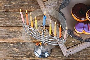 Jewish holiday Hanukkah with menorah in the festival