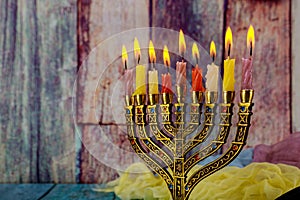 Jewish holiday Hanukkah with menorah in the festival