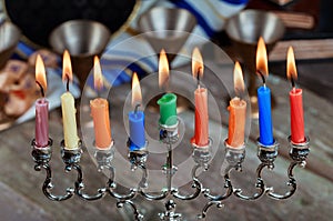 Jewish holiday Hanukkah with menorah in the festival