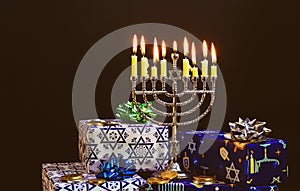 Jewish holiday Hanukkah with menorah in the festival