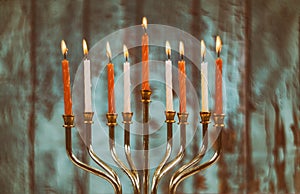 jewish holiday Hanukkah with menorah traditional Candelabra photo