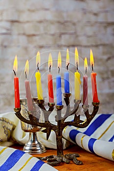 jewish holiday Hanukkah still life composed of elements the Chanukah festival.