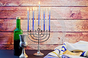 Jewish holiday Hanukkah wine taliit Beautiful menorah
