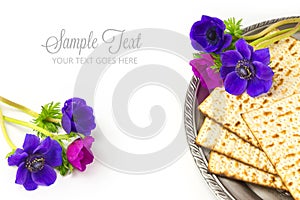 Jewish holiday passover matzo on white background