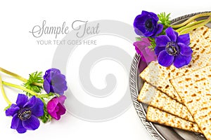 Jewish holiday passover matzo on white background photo