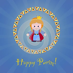 Jewish holiday of Purim. Greeting card with Esther