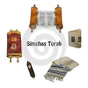 Jewish Holiday, Simchat Torah translation: `Rejoicing of with the Torah`. Scrolls of Torah