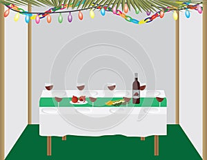 Jewish holiday traditional Sukkah and dinner table