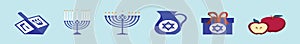 Jewish holidays hanukkah. cartoon icon design template with various models. vector illustration isolated on blue background
