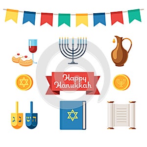 Jewish holidays hanukkah flat icons