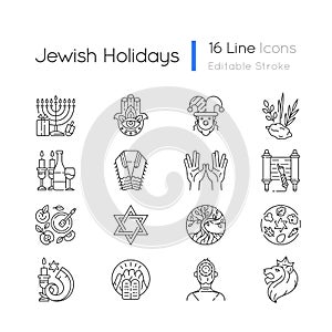 Jewish holidays linear icons set