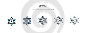 Jewish icon in different style vector illustration. two colored and black jewish vector icons designed in filled, outline, line