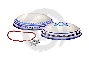 Jewish Kippah and Star of David as Religious Attribute of Hebrew Vector Illustration