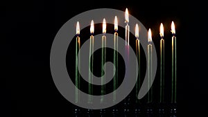 Jewish lights holiday of Hanukkah a burning menorah symbol of Judaism traditional holiday