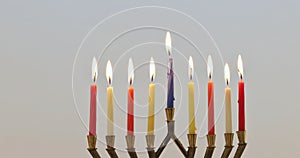 Jewish lights holiday of Hanukkah a burning menorah symbol of Judaism traditional holiday