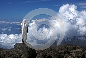 Jewish man on mountaintop praying