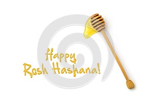 Jewish New Year holiday greeting card design with honey wooden stick
