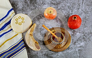 A jewish new year with honey for the apple and pomegranate holiday of Rosh Ha Shana