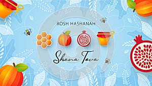 Jewish New Year, Rosh Hashanah Greeting card, Holiday banner.