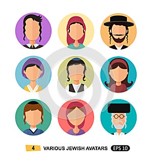 Jewish people icon avatars flat cartoon concept vector isolated on white eps 10