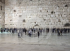 Jewish people praying at wailing wall, Jerusalem